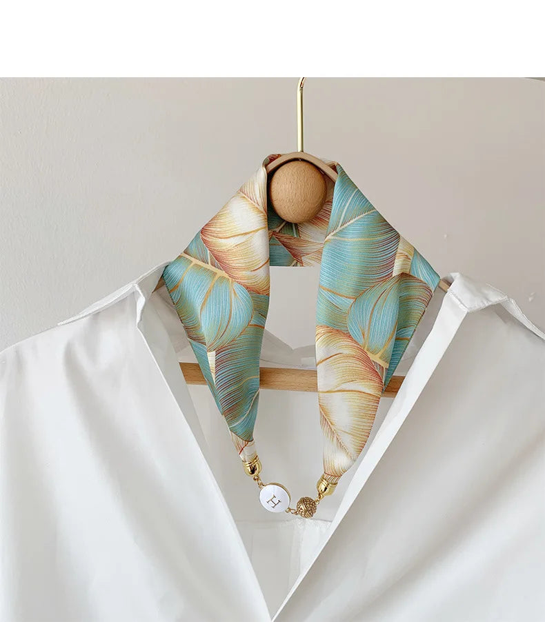 Women's Square Scarf with Magnetic Buckle - Versatile Summer Luxury Scarf/Necklace