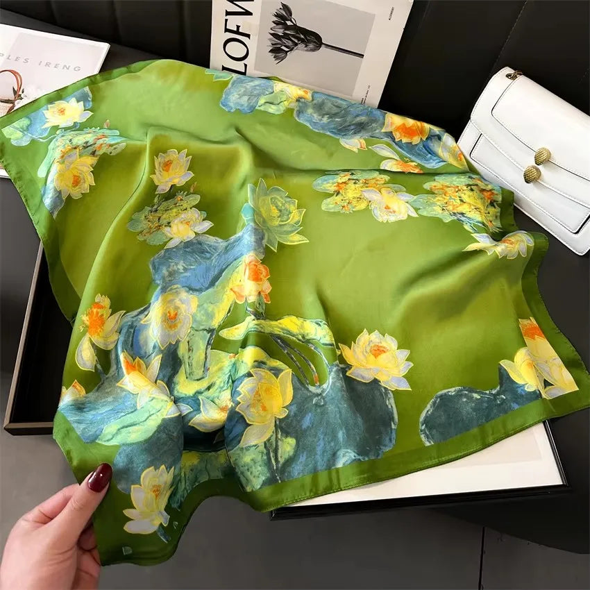 Foulard Carré Soie 70cm Imprimé Cheveux Femme - Écharpe Kerchief Châle Hijab Mode