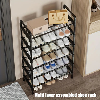 Range-Chaussures Multi-Niveaux en Métal - Organisateur Empilable Gain d'Espace Noir