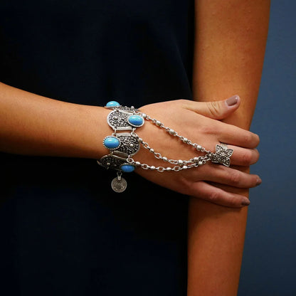Bracelet Jonc Ethnique Tribal Turquoise - Inspiration Indienne et Africaine