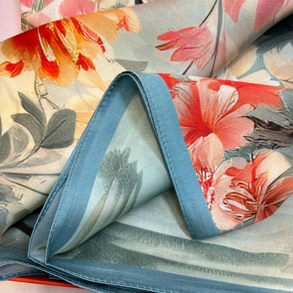 Foulard Carré Soie 88cm Imprimé Chinois - Écharpe Élégante Femme
