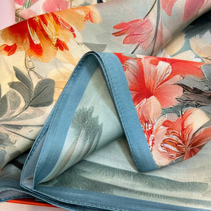 Foulard Carré Soie 88cm Imprimé Chinois - Écharpe Élégante Femme
