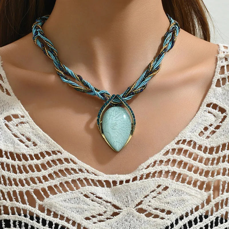 Collier Ras-du-Cou Bohème Ethnique Multicouche Perles Strass – Fait Main Femme