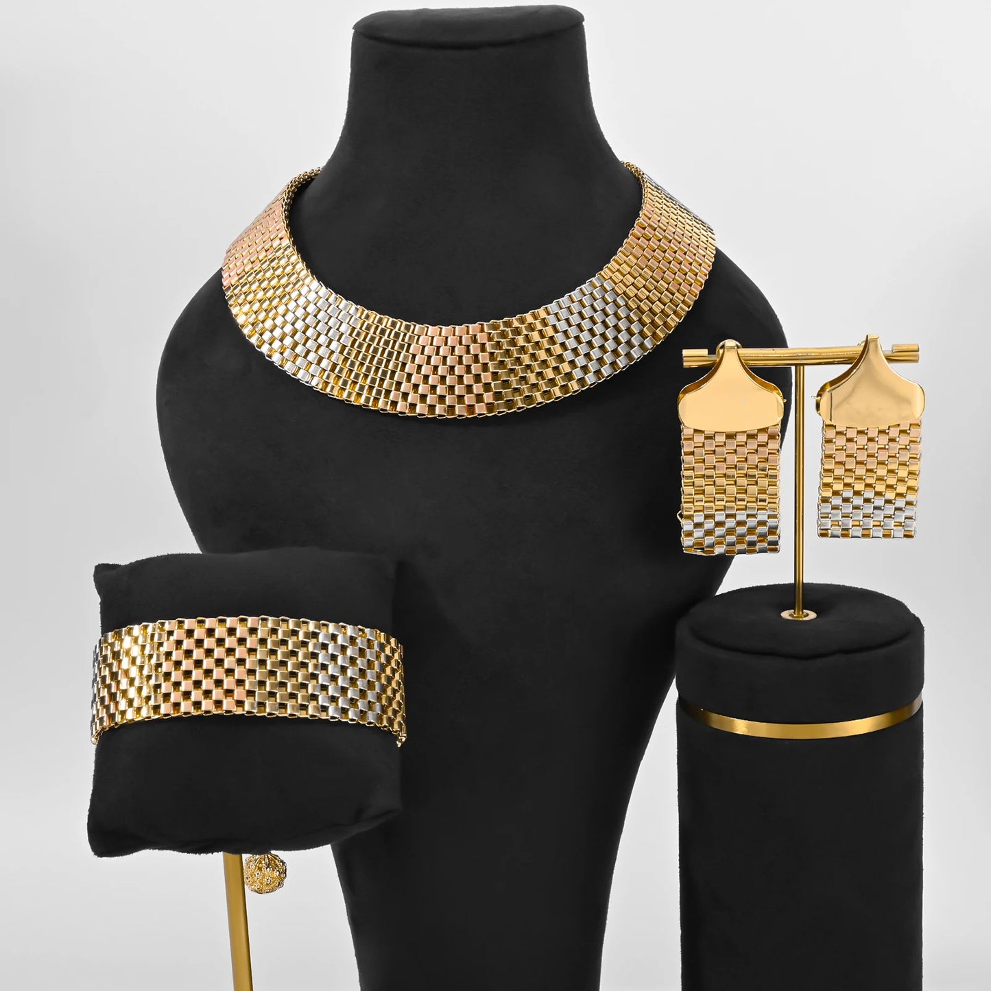 Parure Bijoux Dubai Luxe Mariée – Collier Statement Bracelet Boucles Cristaux