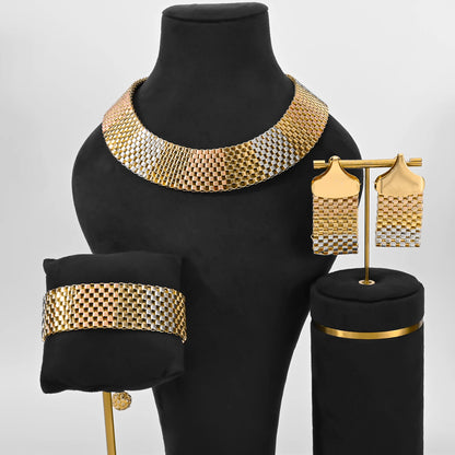 Parure Bijoux Dubai Luxe Mariée – Collier Statement Bracelet Boucles Cristaux