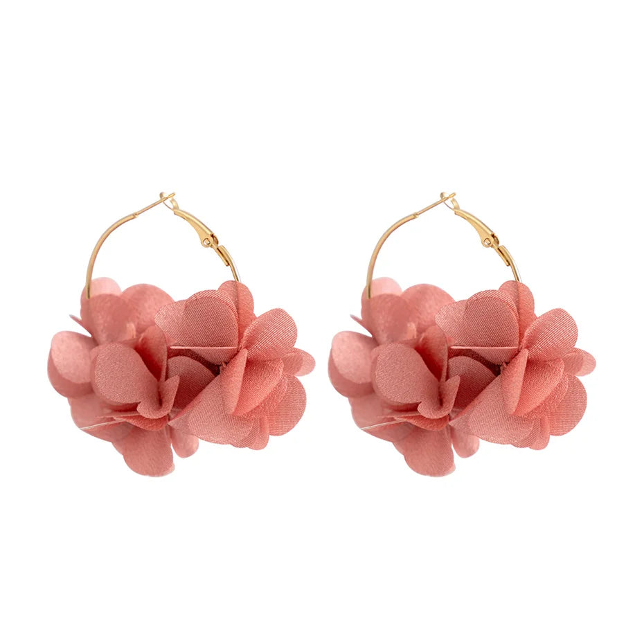 Boucles d'Oreilles Créoles Rose Tissu Pendentif Bohème – Kpop Colorées Y2K Soirées Femme