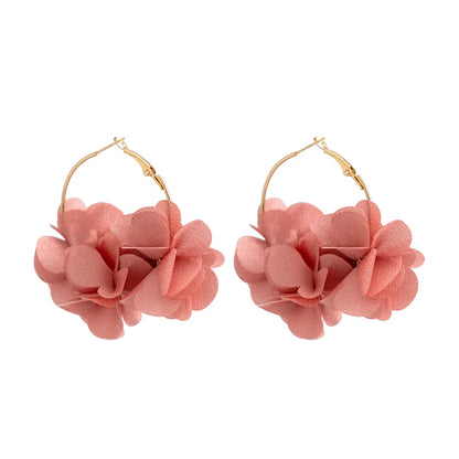 Boucles d'Oreilles Créoles Rose Tissu Pendentif Bohème – Kpop Colorées Y2K Soirées Femme
