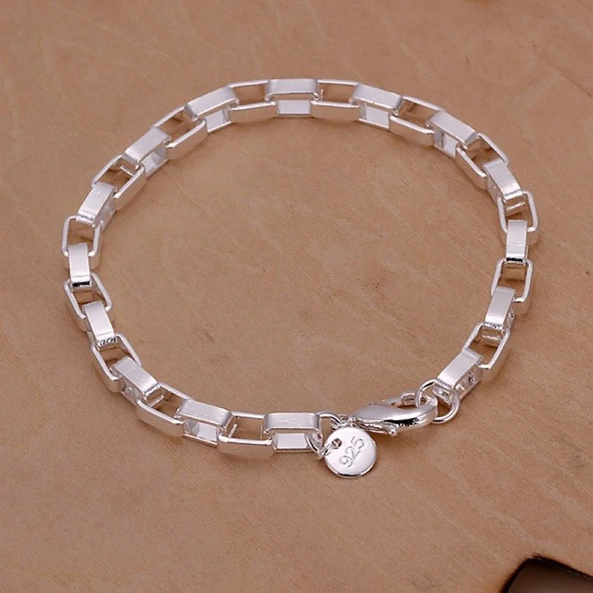 Bracelet Argent Sterling 925 Chaîne Carrée Solide - Bijou Femme Homme Unisexe Cadeau Mariage Soirée