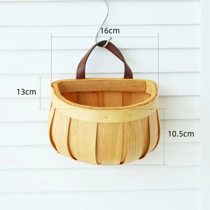 Panier de Rangement Tressé Main en Bois avec Poignée - Organisateur Suspendu pour Cuisine
