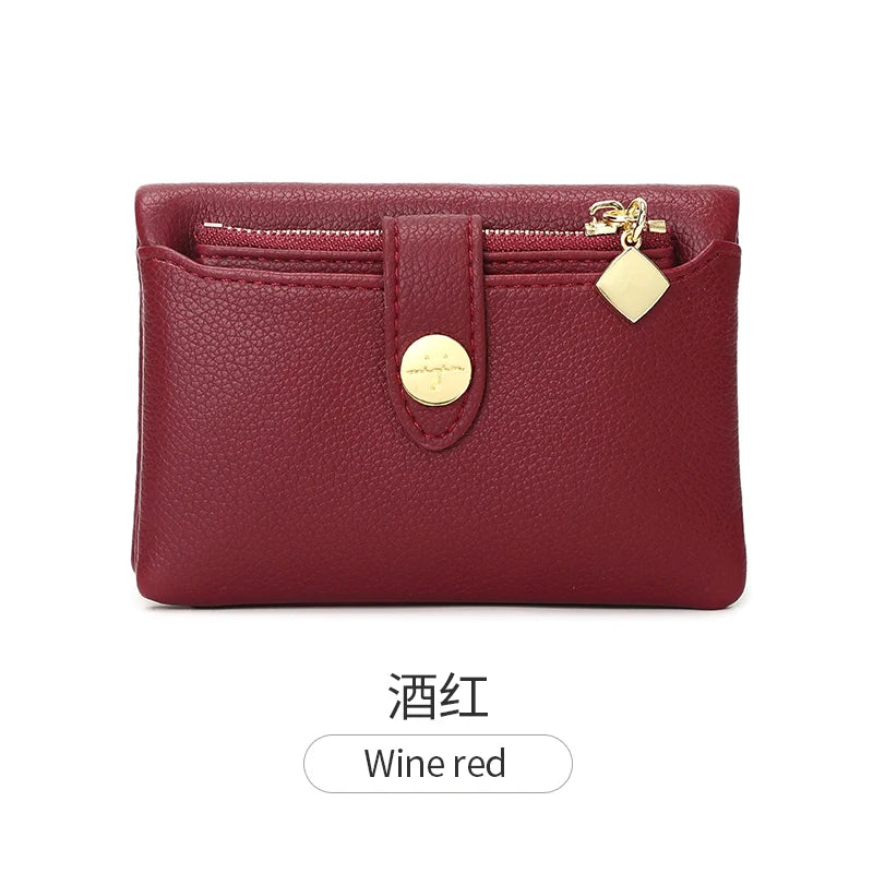 Portefeuille Femme Cuir PU Double Pliage - Porte-Cartes Court Multi-Fonctions Monnaie