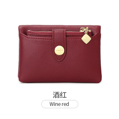Portefeuille Femme Cuir PU Double Pliage - Porte-Cartes Court Multi-Fonctions Monnaie