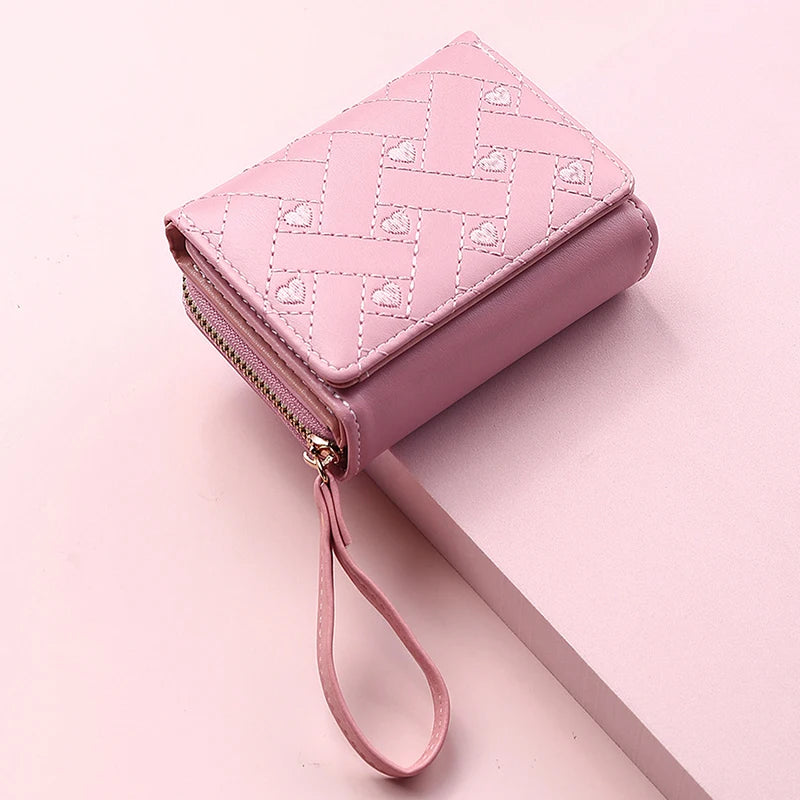 Portefeuille Femme Kawaii Mignon - Petit Porte-Monnaie Cuir Rose Designer