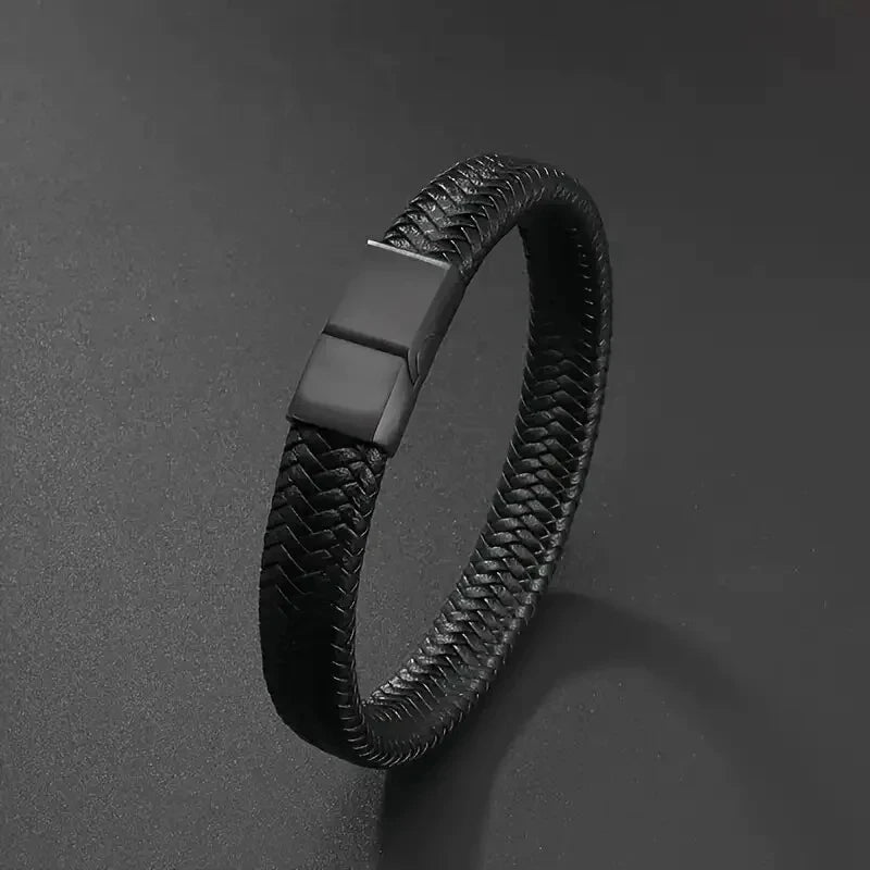 Bracelet Cuir PU Noir Magnétique Homme – Maturité & Élégance Masculine