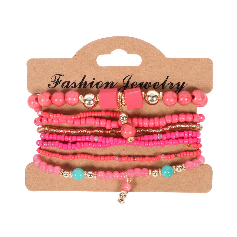 Set Bracelets Bohèmes Perles Colorées – Tressés Main Été