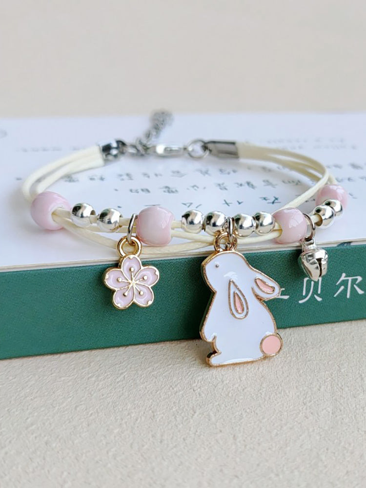 Bracelet Lapin Cartoon Mignon Simple Cristaux – Charm Perles Ajustable Enfants Amies