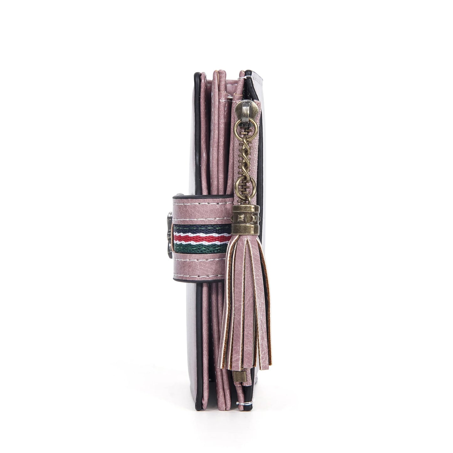 Portefeuille Femme Cuir Ciré Glands - Porte-Monnaie Tri-Fold Multi-Fentes Fermeture Éclair