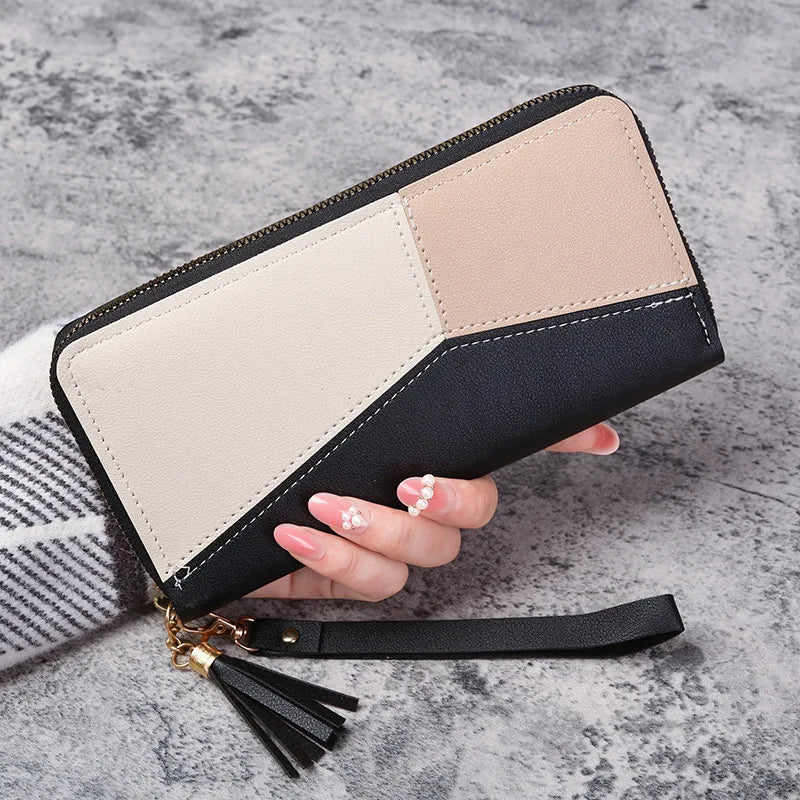 Portefeuille Femme Cuir Long Zippé - Grande Capacité Multifonction avec Compartiment Téléphone