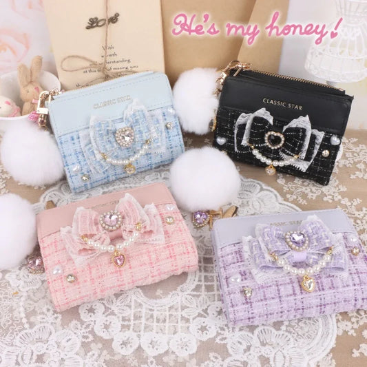 Cute Lolita PU Leather Women's Wallet - Short Card Holder, Kawaii Coin Purse, Gift for Girls