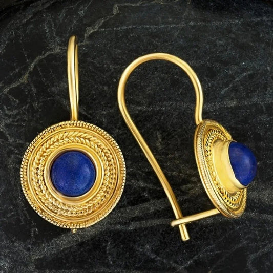 Boucles d'Oreilles Pendantes Géométriques Bohème Pierres Bleu Foncé – Vintage Banquets Femme