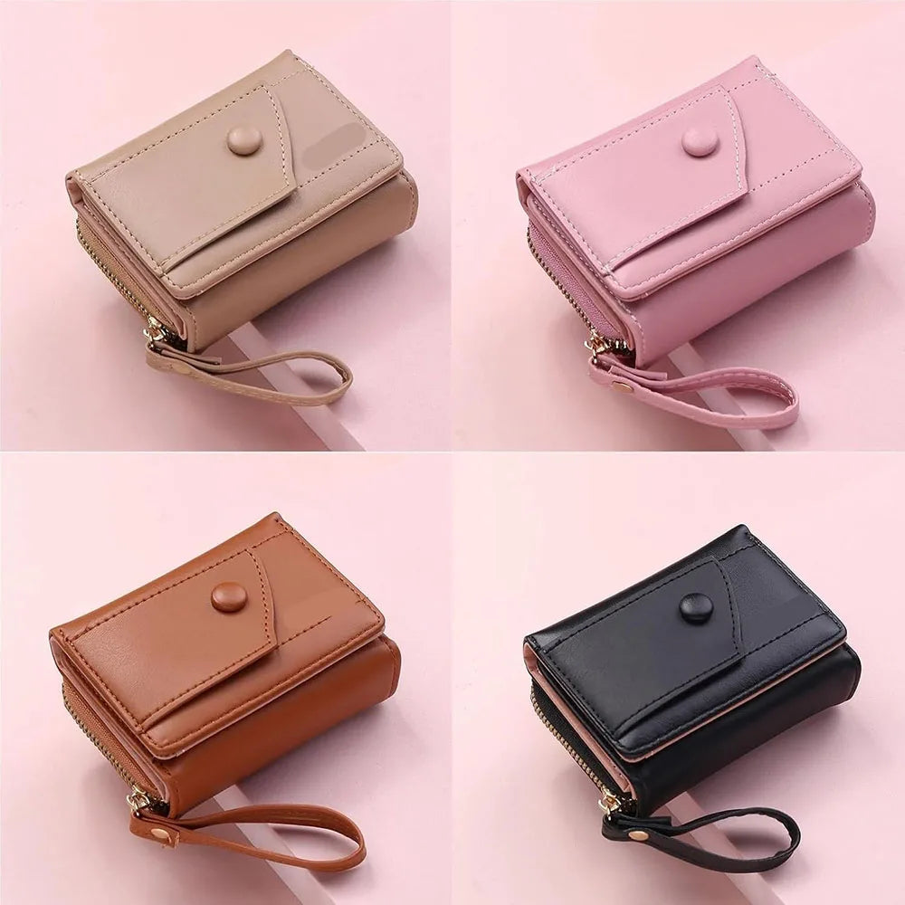 Portefeuille Femme Cuir PU Marron - Porte-Monnaie Zippé Court avec Porte-Carte pour Homme et Femme