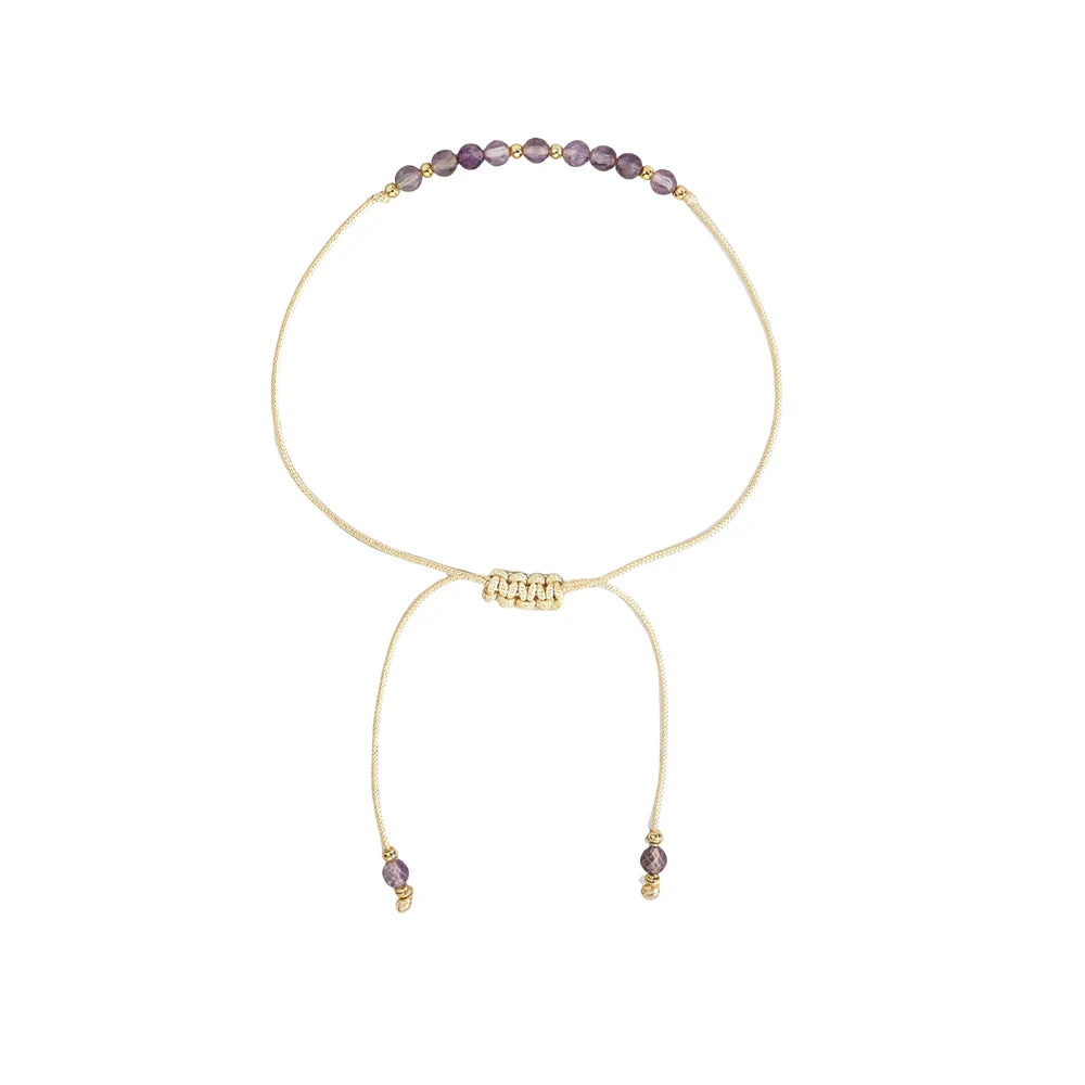 Bracelet Pierres Naturelles Ajustable – Perles 3mm Améthyste Grenat