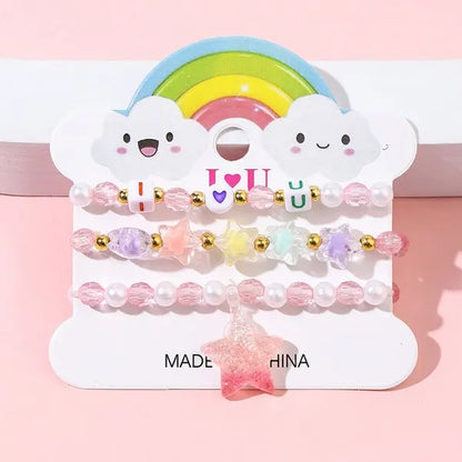 Ensemble 3 Bracelets Perles Cartoon Mignons Enfants – Princesse Licorne Fruits Chat Filles