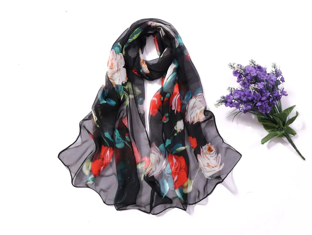 Foulard Écharpe Mousseline Georgette Rose Femme - Bandana Châle Été Protection Solaire Plage