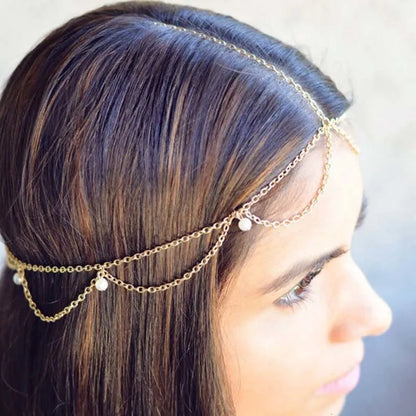 Bijou de Tête Indien Perles Mariée – Chaîne Cheveux Bohème Mariage