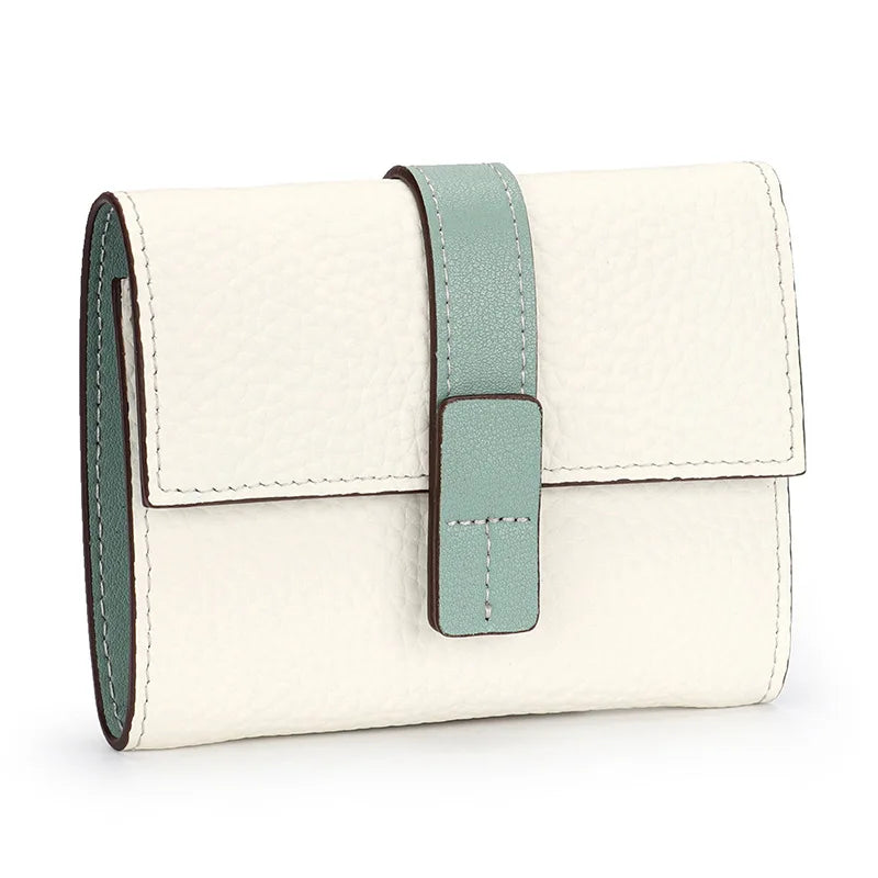 Portefeuille Femme Court Cuir Véritable Trifold - Porte-Monnaie Zippé Grande Capacité Contraste Marron