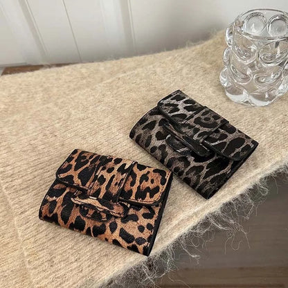 Portefeuille Femme Court Imprimé Léopard PU - Porte-Monnaie Carré Multi-Cartes Style Coréen Tendance