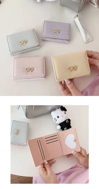Portefeuille Femme Nœud Mignon Tri-Fold - Wallet Étudiant Porte-Cartes Porte-Monnaie Noir