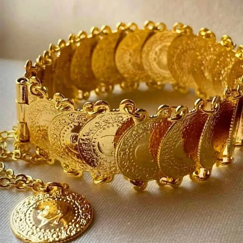 Bracelet Manchette Ottoman Turc Pièces et Totems - Plaqué Or Mariée