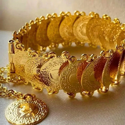 Bracelet Manchette Ottoman Turc Pièces et Totems - Plaqué Or Mariée