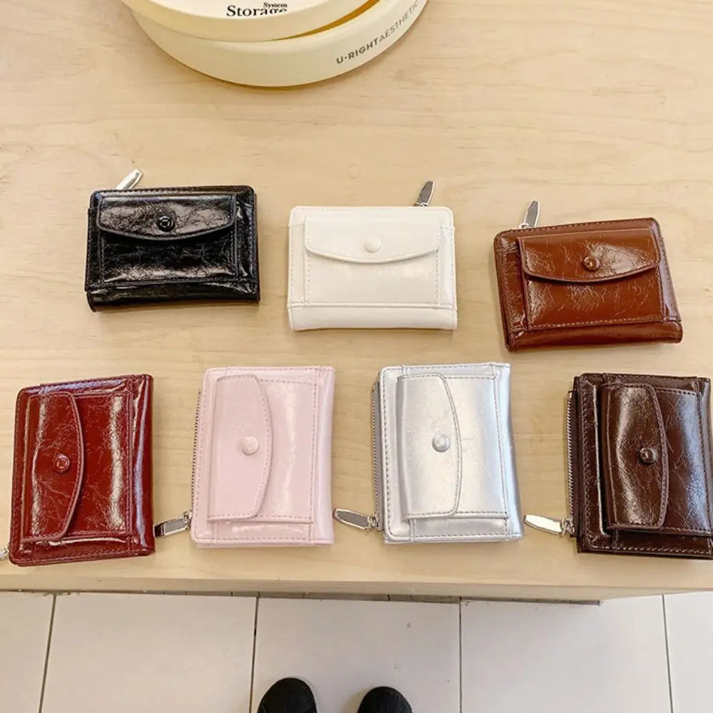 Portefeuille Femme Court Cuir PU Argenté - Porte-Carte Zippé Ultra Fin Multifonction Élégant