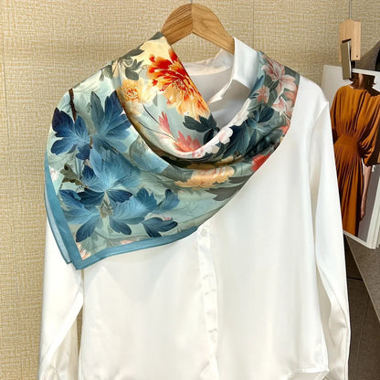Foulard Carré Soie 88cm Imprimé Chinois - Écharpe Élégante Femme