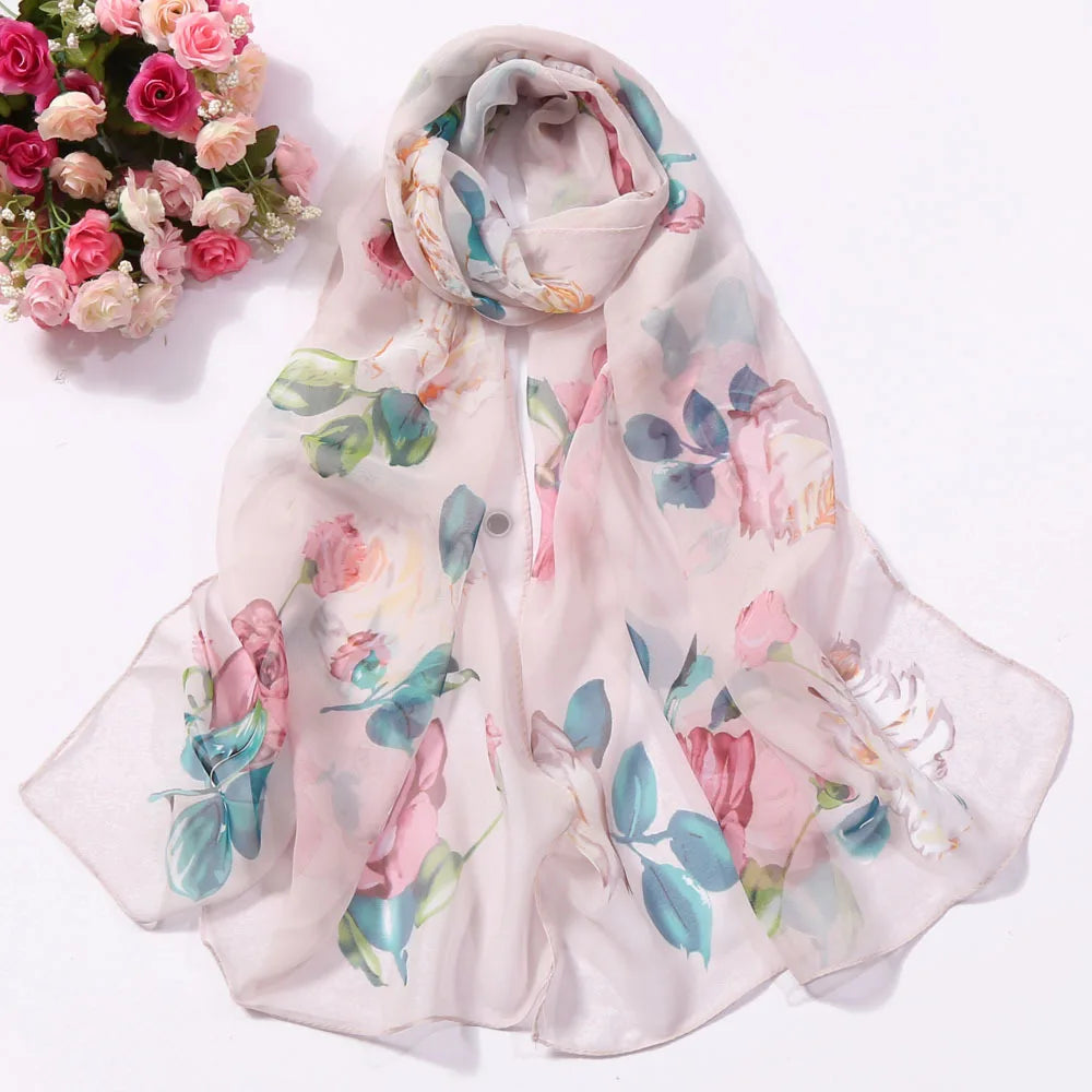 Foulard Écharpe Mousseline Georgette Rose Femme - Bandana Châle Été Protection Solaire Plage