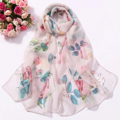 Foulard Écharpe Mousseline Georgette Rose Femme - Bandana Châle Été Protection Solaire Plage