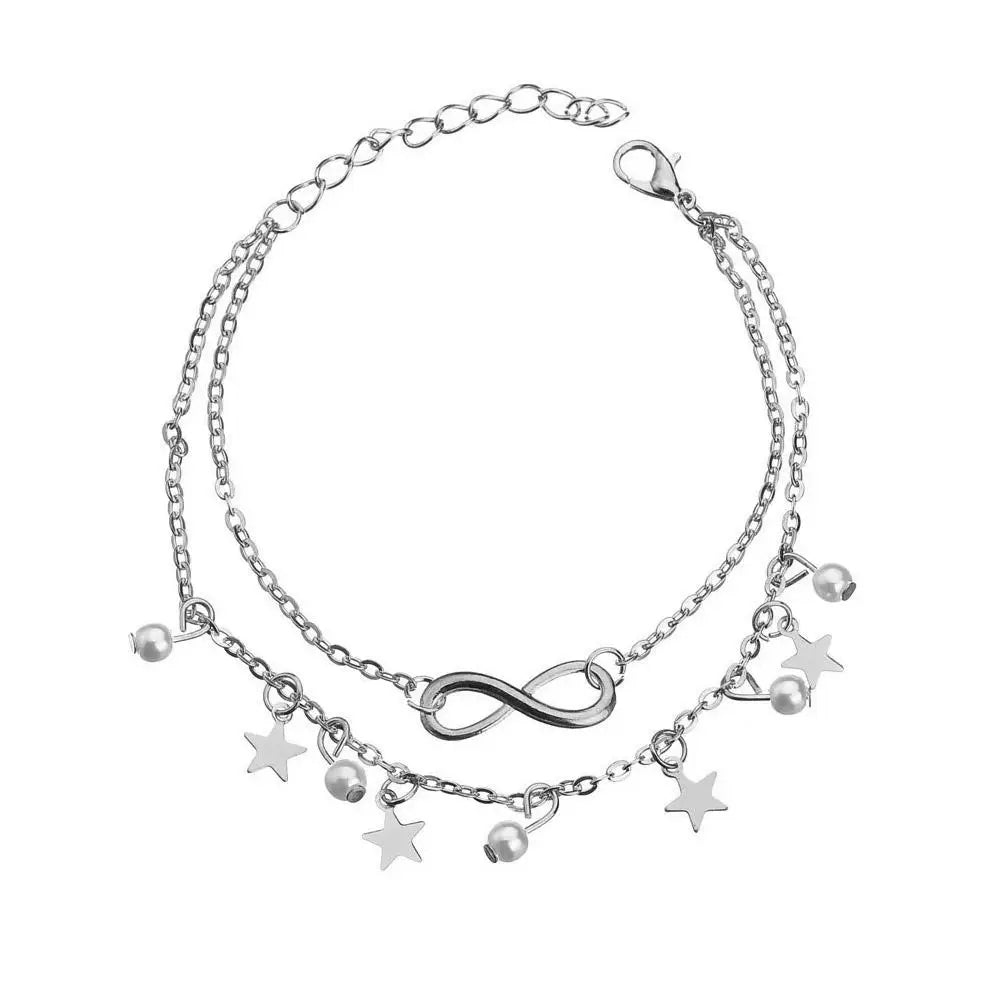 Chaîne de Cheville Bohème Perles Étoiles Pompons – Bracelet Pied Vintage Femme