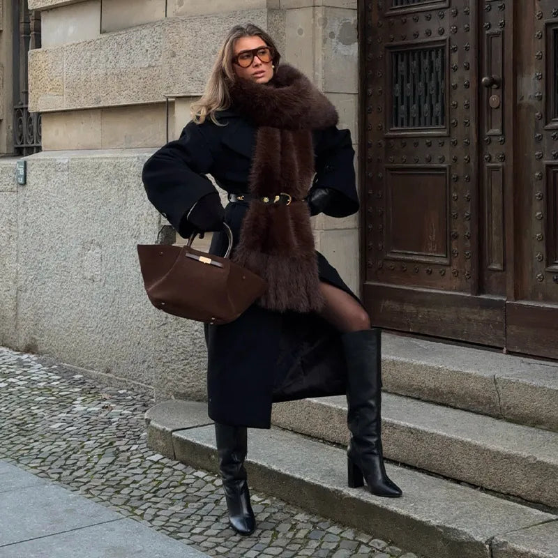 Faux Fur Scarf with Pom-poms - Long Thick Scarf for Women