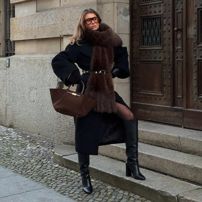 Faux Fur Scarf with Pom-poms - Long Thick Scarf for Women