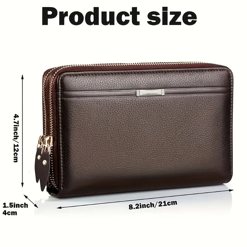 Portefeuille Homme Long Cuir Clutch Business - Porte-Cartes Téléphone Grande Capacité