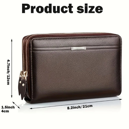 Portefeuille Homme Long Cuir Clutch Business - Porte-Cartes Téléphone Grande Capacité