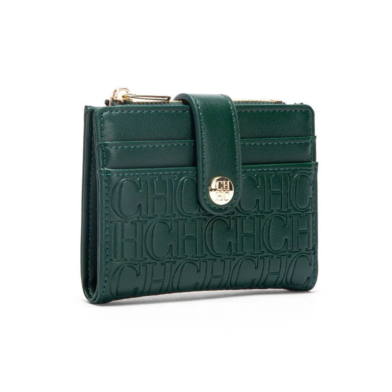 Portefeuille Femme Luxe Rétro Carré Bouton - Porte-Carte Pince Billets Compact Léger Classique