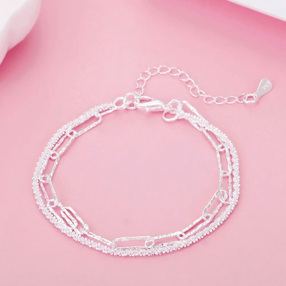 Bracelet Argent Sterling 925 Chaîne Carrée Solide - Bijou Femme Homme Unisexe Cadeau Mariage Soirée