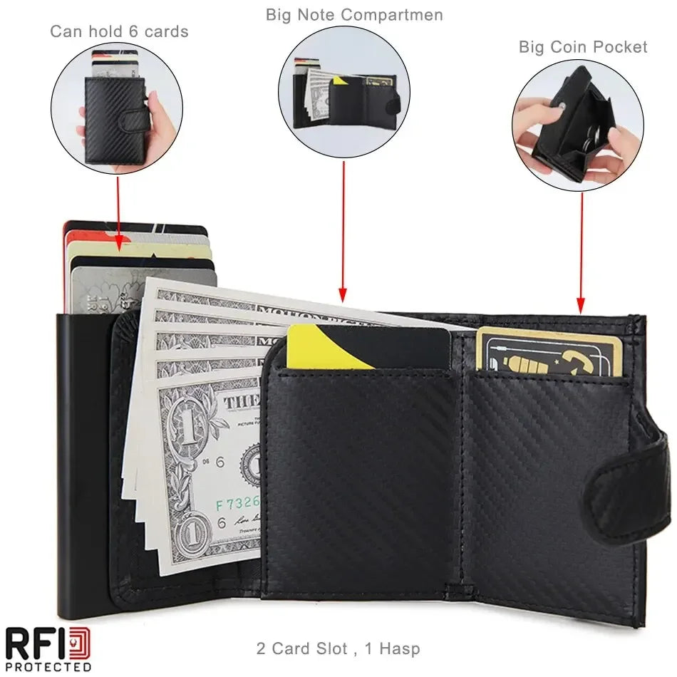 Portefeuille Homme RFID Cuir Microfibre - Porte-Cartes Trifold Slim