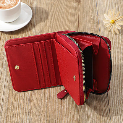 Portefeuille Femme Court Cuir PU Carreaux Zippé - Porte-Carte Monnaie Compact Fashion Noir