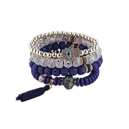 Bracelet Bohème Main Bouddha Turquoise Pompons – Ethnique Spirituel Vintage