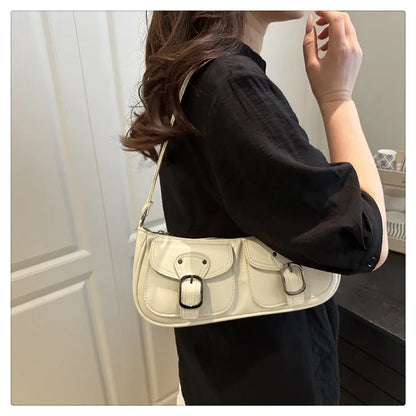 Sac Épaule Femme Cuir PU Y2K Vintage - Petit Sac Aisselle Double Poche Design Fashion Clutch Purse