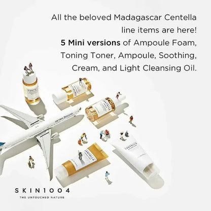 Kit Voyage SKIN1004 Madagascar Centella 5pcs - Toner Ampoule Crème Apaisante Huile Nettoyante Mousse K-Beauty