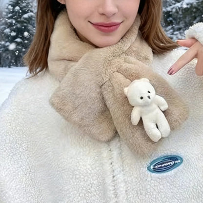 Foulard Écharpe Peluche Hiver Femme - Ours Doux Épais Polyvalent